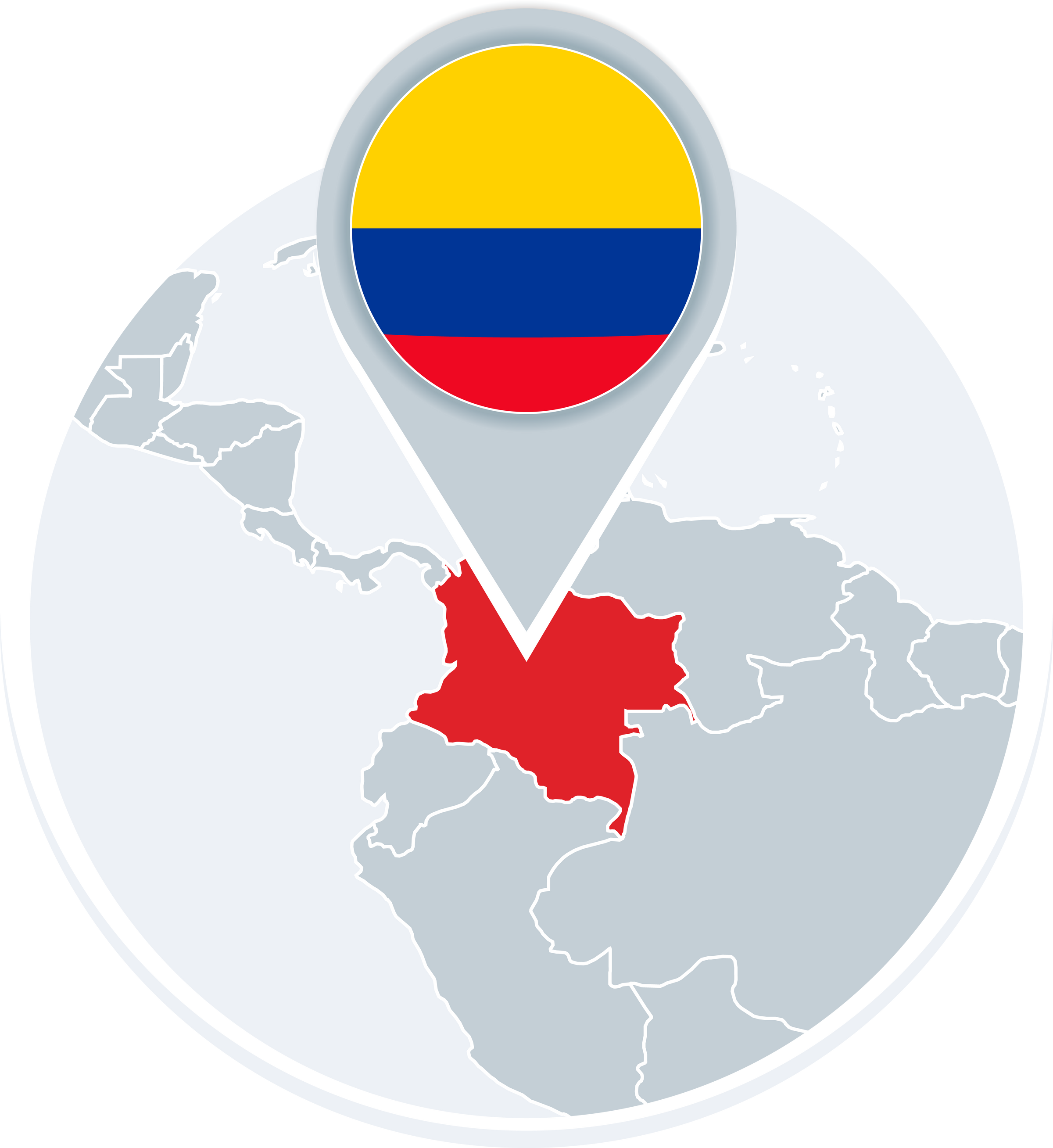 Colombia map and flag, map icon with highlighted Colombia